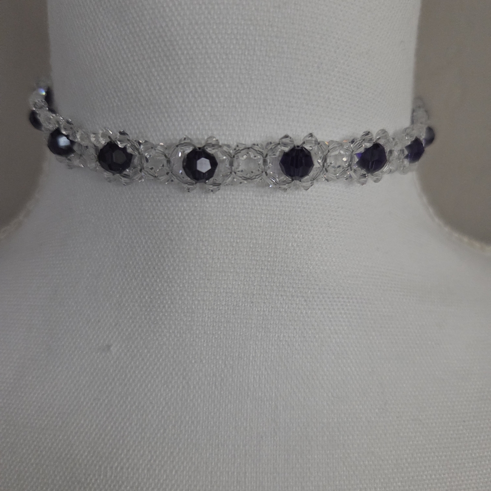 Hanndmade Swarovski Crystals Purple Beaded Necklace.